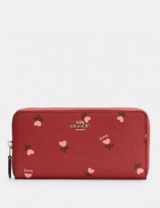 Wallet Coach tipo acordeón con cremallera y estampado floral de corazón